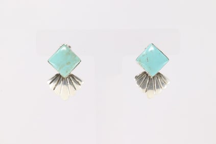 Native America Navajo Sterling Silver Turquoise Post Earring's By Sadie Jim.