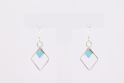 Native America Navajo Sterling Silver Turquoise Dangling Earring's By Swain Charlie.