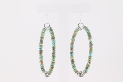 Native America Navajo Sterling Silver Turquoise Hoop Dangling Earring's.