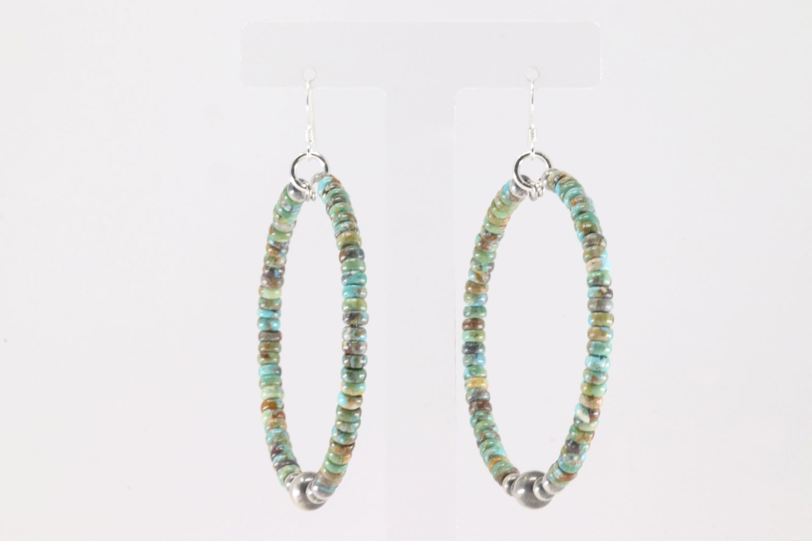 Native America Navajo Sterling Silver Turquoise Hoop Dangling Earring's. (1 of 3)