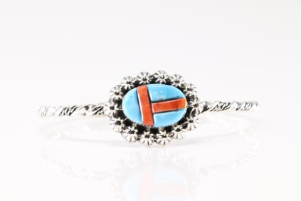 Native America Navajo Sterling Silver Spiny Oyster & Turquoise Bracelet Cuff By Sadie Jim.