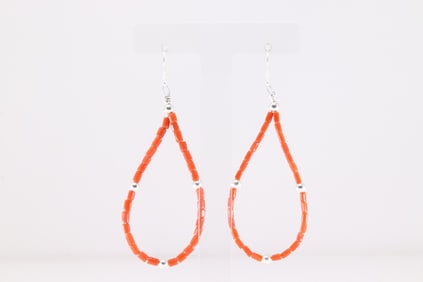 Native America Navajo Sterling Silver Coral Dangling Earring's.