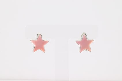 Native America Navajo Sterling Silver Pink Conch Shell Star Post Earring's By Judith Dixon.