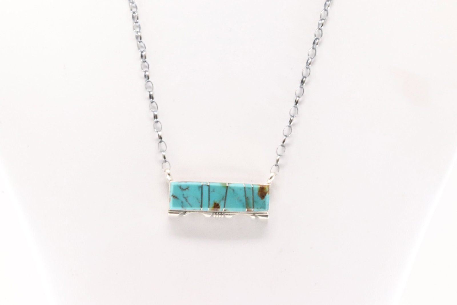 Native America Navajo Sterling Silver Number 8 Turquoise Inlay Necklace By Steve Francisco.: This is a Native America Navajo Sterling Silver Number 8 Turquoise Inlay Necklace By Steve Francisco. Necklace length: 16.00"