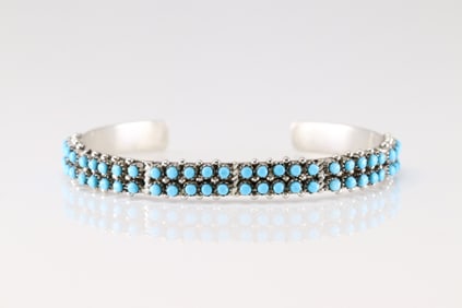 Native American Zuni Sterling Silver Kingman Turquoise Bracelet Cuff By A.H.