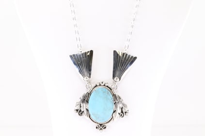 Native America Navajo Sterling Silver Turquoise Necklace By Jennifer Cayaditto.