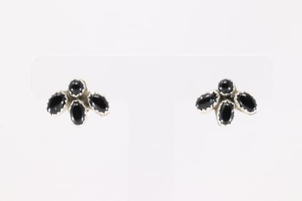 Native America Navajo Sterling Silver Black Onyx Post Earring's Sylvya Chee.