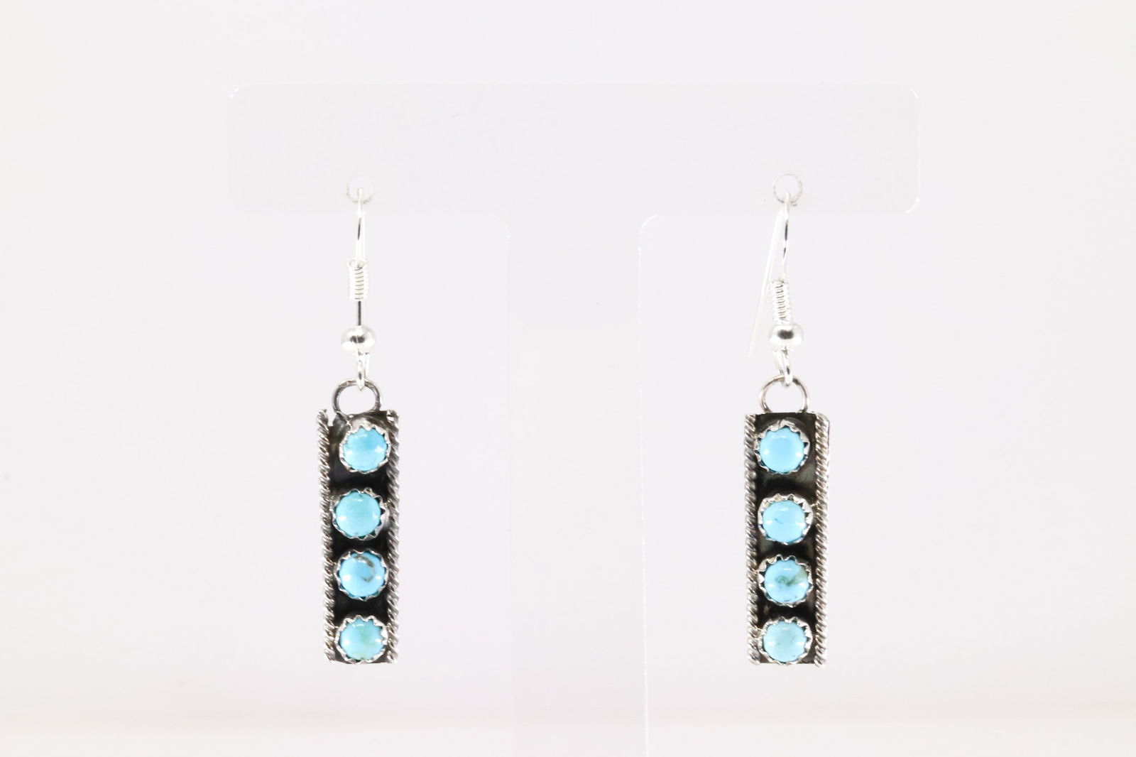 Native America Navajo Sterling Silver Turquoise Dangling Earring's By Janic Spencer.: This is a Native America Navajo Sterling Silver Turquoise Dangling Earring's By Janic Spencer.