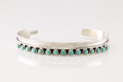 Native America Navajo Sterling Silver Turquoise Bracelet Cuff By Aaron Davis.