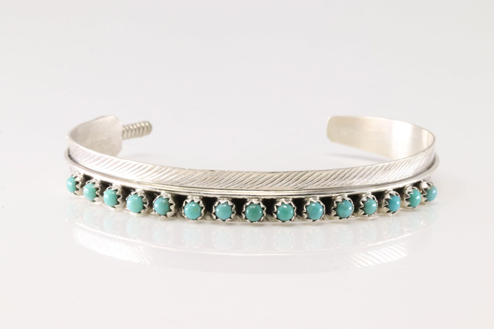 Native America Navajo Sterling Silver Turquoise Bracelet Cuff By Aaron Davis. (1 of 4)