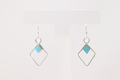 Native America Zuni Sterling Silver Turquoise Dangling Earring's By Swain Charlie.