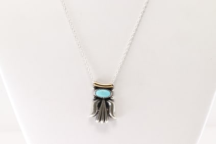 Native America Navajo Sterling Silver Turquoise Necklace By Sharon McCarthy.