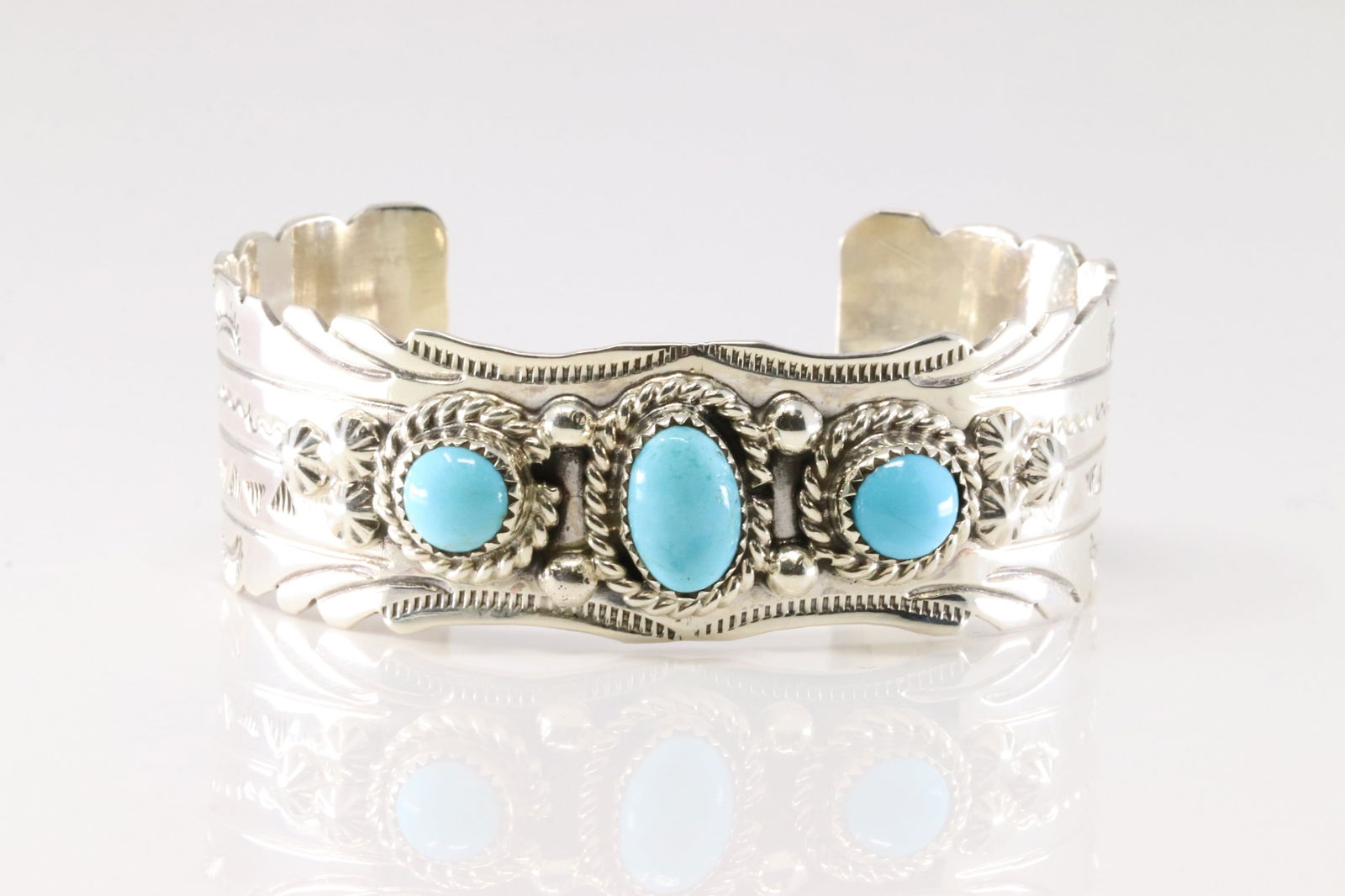 Native America Navajo Sterling Silver Turquoise Bracelet Cuff By Jason Bahe. (1 of 4)