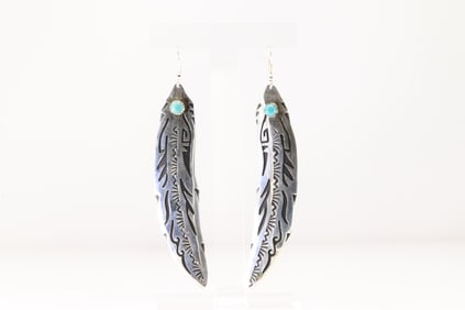 Native America Navajo Sterling Silver Turquoise Gangling Earring's By T/R Singer.