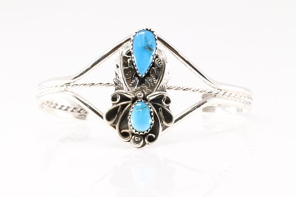 Native America Navajo Sterling Silver Turquoise Bracelet Cuff By Harry B. Yazzie.