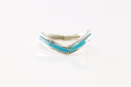Native America Navajo Sterling Silver Turquoise Ring By Jamie Johnson.