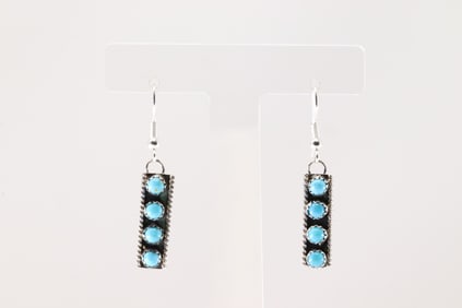Native America Navajo Sterling Silver Turquoise Dangling Earring's By Janice Spencer.