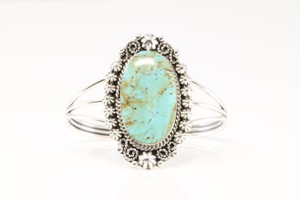 Native America Navajo Sterling Silver Kingman Turquoise Bracelet Cuff By Jennifer Cayaditto From R.B