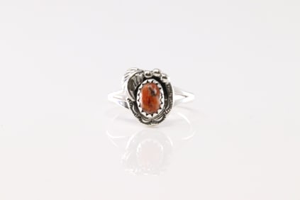 Native America Navajo Sterling Silver Spiny Oyster Ring By Hiram Largo.