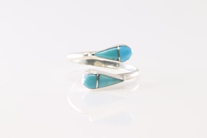 Native America Zuni Sterling Silver Turquoise Inlay Velda Nastacio.