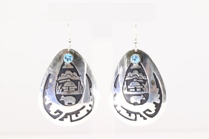 Native America Navajo Sterling Silver Turquoise Dangling Earring's By T/R Singer.