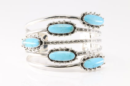 Native America Navajo Sterling Silver Turquoise Bracelet Cuff By P.A. Smith.