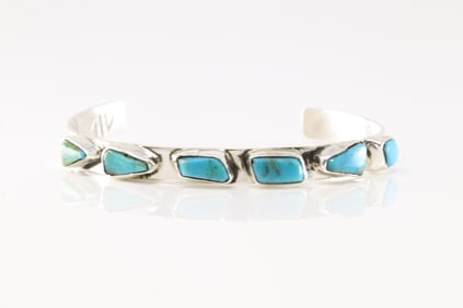 Native America Zuni Sterling Silver Turquoise Bracelet Cuff By Gude Candelaria.