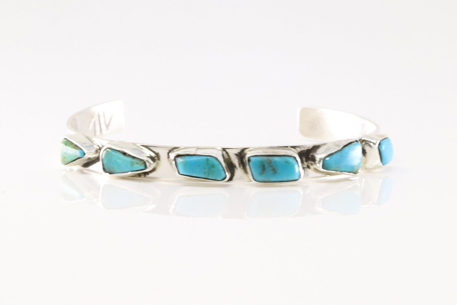 Native America Zuni Sterling Silver Turquoise Bracelet Cuff By Gude Candelaria.: This is a Native America Zuni Sterling Silver Turquoise Bracelet Cuff By Gude Candelaria.