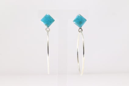 Native America Navajo Sterling Silver Turquoise Post Hoop Earring's By Ryntanna Yazzie.