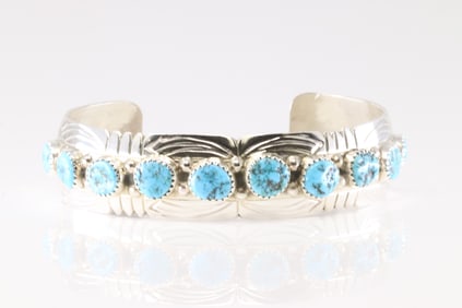 Native America Navajo Sterling Silver Turquoise Ring By Felix Perry.