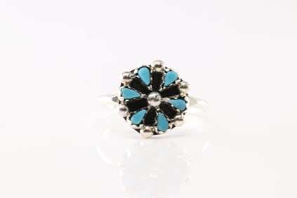Native America Zuni Sterling Silver Turquoise Ring By Tricia Leekity.