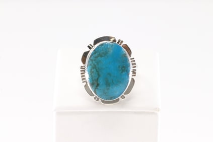 Native America Navajo Sterling Silver Turquoise Ring By Jimmy Garcia.