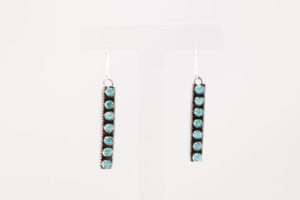 Native America Navajo Sterling Silver Turquoise Dangling Earring's By Aaron Davis.