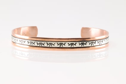 Native America Navajo Sterling Silver Cooper Bracelet Cuff By Wylie Secatero.