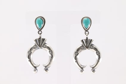 Native America Navajo Sterling Silver Turquoise Najaa Post Dangling Earring's By Verley Betone.