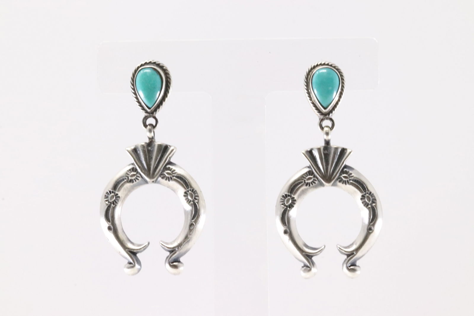 Native America Navajo Sterling Silver Turquoise Najaa Post Dangling Earring's By Verley Betone.: This is a Native America Navajo Sterling Silver Turquoise Najaa Post Dangling Earring's By Verley Betone.