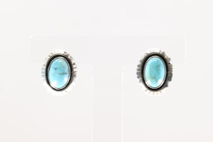 Native America Navajo Sterling Silver Turquoise Post Earring's By Amos Begay.