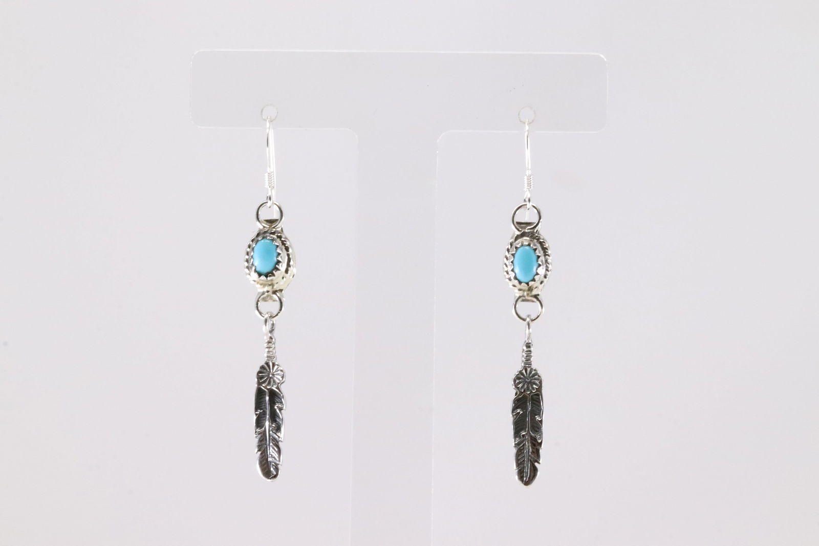 Native America Navajo Sterling Silver Turquoise Feather Dangling Earring's By Letricia Largo.: This is a Native America Navajo Sterling Silver Turquoise Feather Dangling Earring's By Letricia Largo.