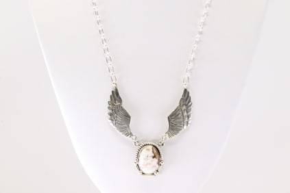 Native America Navajo Sterling Silver White Buffalo Necklace By Charlene Yazzie. From R.B Company.