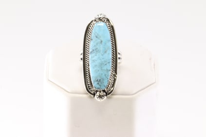 Native America Navajo Sterling Silver Turquoise Ring By Charlene Yazzie.