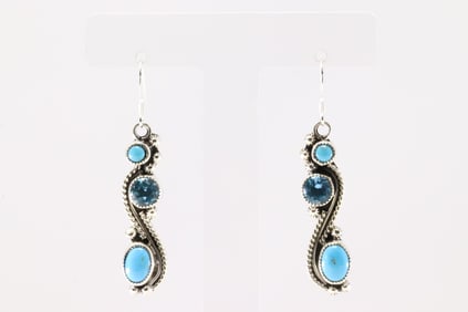 Native America Navajo Sterling Silver Blue Topaz & Turquoise Dangling Earring's By Jimmy Garcia.