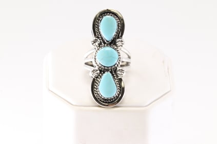 Native America Navajo Sterling Silver Turquoise Ring By Fannie Platero. From R.B Company.