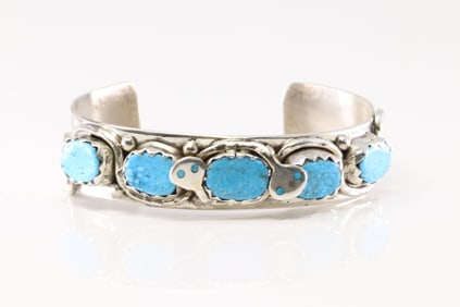 Native America Zuni Sterling Silver Turquoise Bracelet Cuff By Effie C.