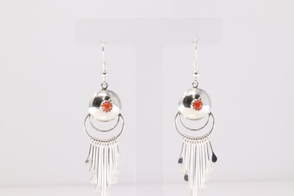 Native America Navajo Sterling Silver Coral Dangling Earring'sBy Delmar Armstron.