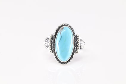 Native America Navajo Sterling Silver Turquoise Ring By Samuel Yellowhair.