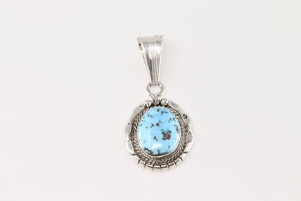 Native America Navajo Sterling Silver Turquoise Pendent By Samuel Yellowhair.