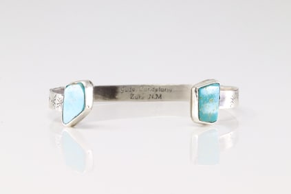 Native America Zuni Sterling Silver Kingman Turquoise Bracelet Cuff By Jude Candelaria.