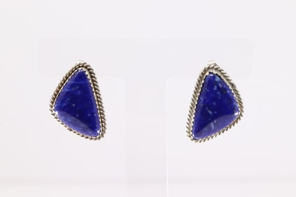 Native America Navajo Sterling Silver Lapiz Stone Post Earring's By T.