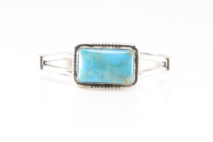 Native America Navajo Sterling Silver Turquoise Bracelet Cuff By S.E.