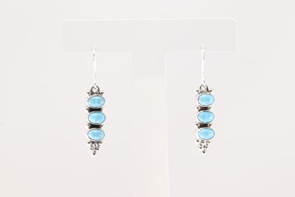 Native America Navajo Sterling Silver Turquoise 3 Stone Dangling Earring's By Gary Shorty. From R.B